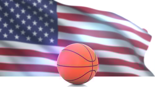 Basketball with Waving American Flag Background Animation