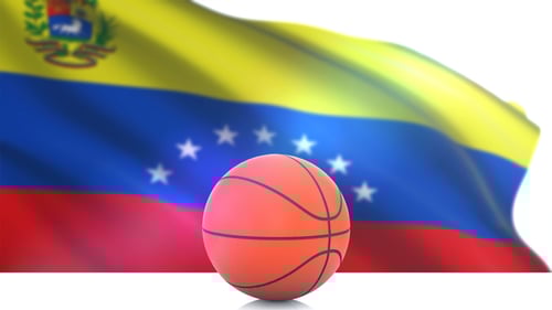 Waving Venezuelan Flag with Basketball in Foreground
