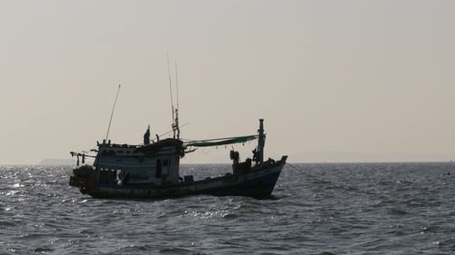 Silhouette of a Fishing Boat in the Sea Thailand Asia Pattaya