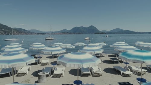 Beach Italy Como Maggiore Lake Holidays Summer Vacations Drone Flight Umbrella