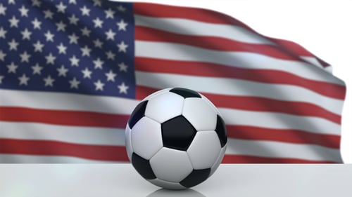 Spinning Soccer Ball with Waving American Flag Background