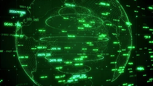 Digital Earth Globe with Flowing Global Data and Numbers