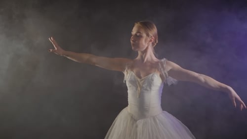 Graceful Ballet Dancer Poses in Dramatic Lighting