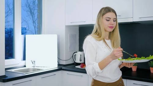 Healthy Lifestyle, Useful Food in Hands of Attractive Girl During Lunch at Home
