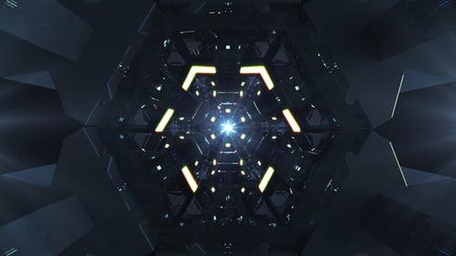 Futuristic Hexagonal Tunnel with Glowing Sci-Fi Lights Loop