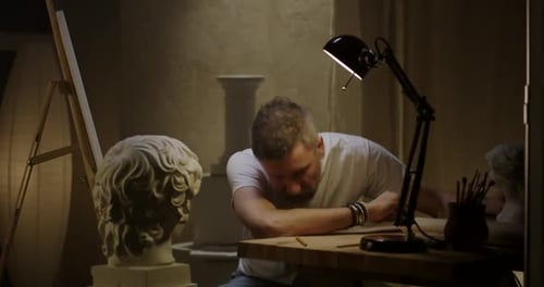 Un artiste épuisé dort trop longtemps en studio