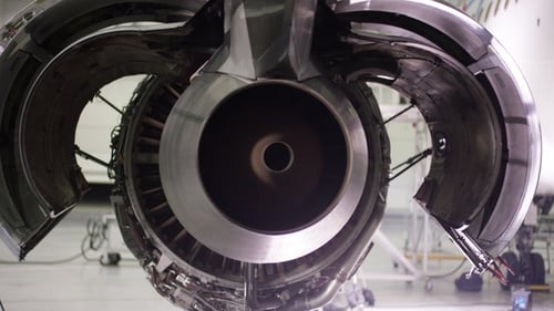 Engine of the Airplane Under Heavy Maintenance. Aircraft Maintenance, Dismantled Plane Engine