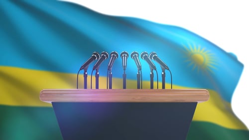 Professional Podium and Microphones with Waving Flag Animation