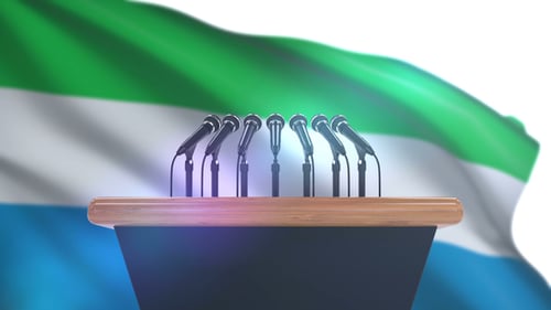 Animated Podium and Microphones with Waving Flag Background