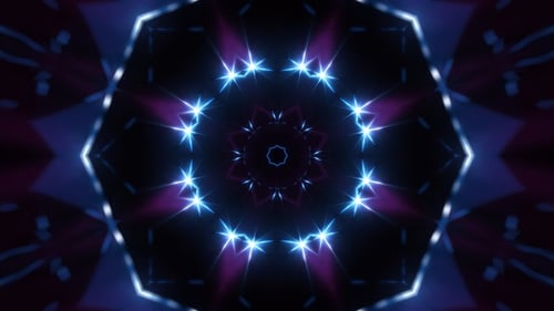 Glowing Blue Neon Geometric Kaleidoscope Star Pattern