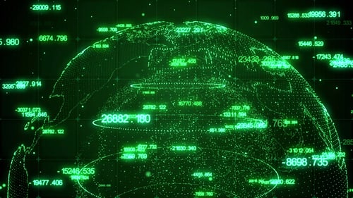 Futuristic Digital Earth Globe with Flowing Data Loop