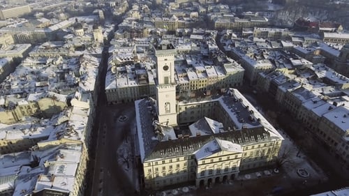 Vue aérienne de la partie centrale de la ville de Lviv