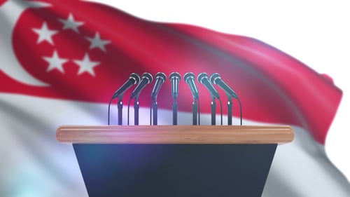 Speech Podium with Singapore Flag