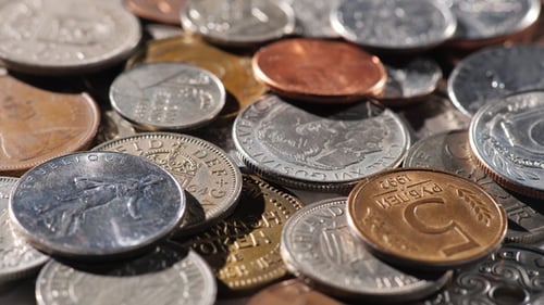 Metal Coins of Different Countries of the World. Background of Coins