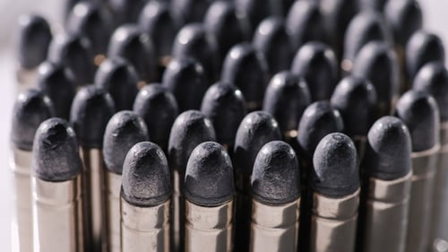 Pistol Cartridges 38 Caliber. Stand in Rows