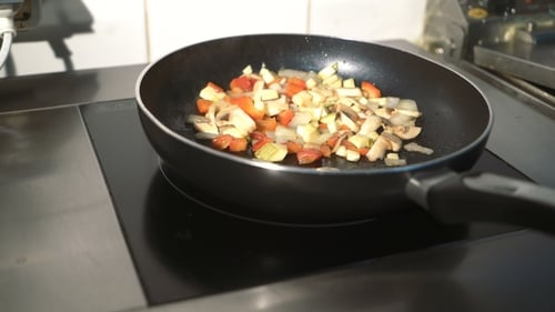 Vegetables Sautéed in a Hot Frying Pan