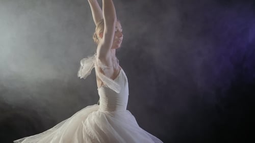 Elegant Ballerina Dancing in Smoky Light