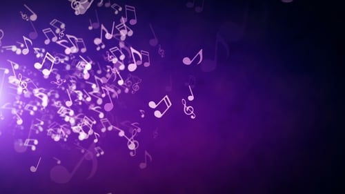 Animated Musical Notes Flowing on Purple Abstract Background