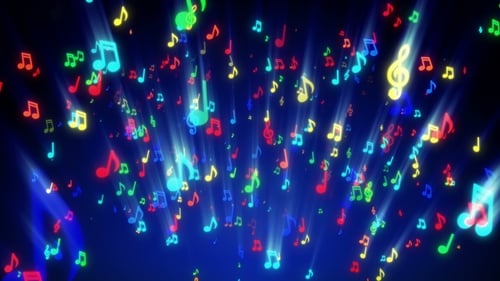 Colorful Glowing Musical Notes Falling Background Loop