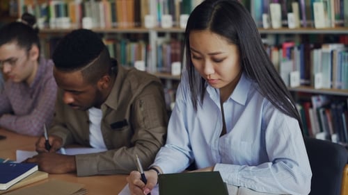Students Studying Together in Library
