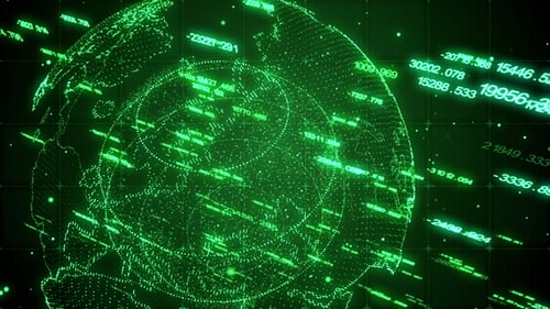 Futuristic Digital Globe with Data Flow Interface