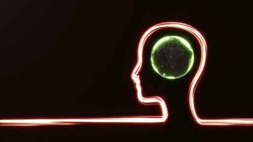 Man's Head with Globe Explosion