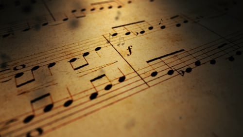 Animated Retro Musical Score with Floating Notes