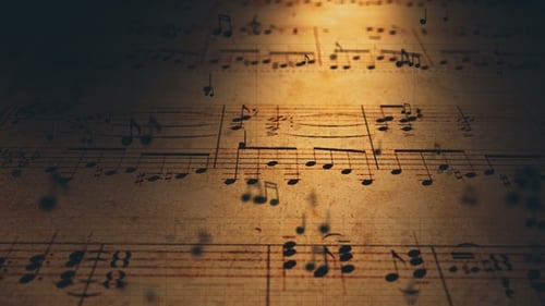 Falling Musical Notes Over Vintage Sheet Music Loop Background