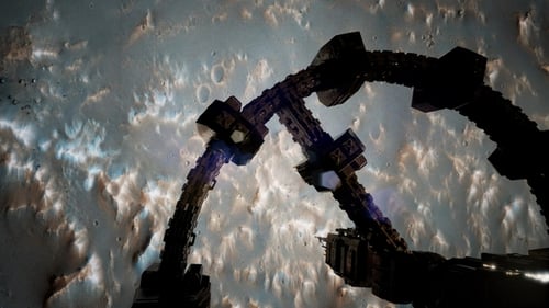 Futuristic Space Station Orbiting Planet with Light Flares