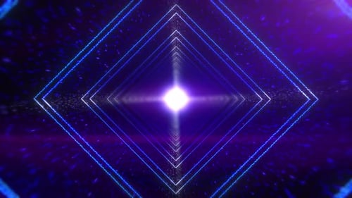 Beautiful Abstract Rotate Square Tunnel with Blue Light Lines Moving Fast