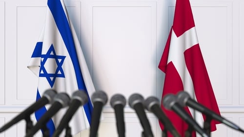 Israel and Denmark Flags at Diplomatic Press Conference