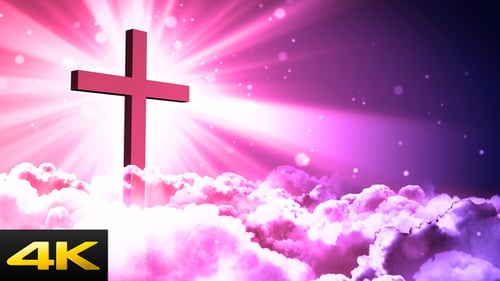 Religious Cross in Heaven with Sparkling Light Rays Animation