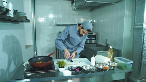 Chef Preparing Gourmet Food in Commercial Kitchen