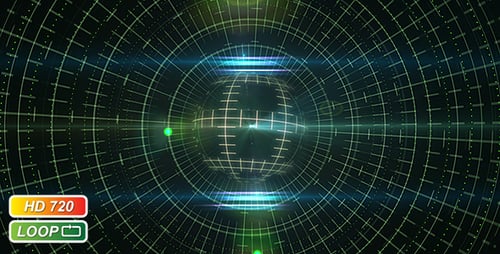 Futuristic Grid Sphere Rotation with Abstract Light Flares