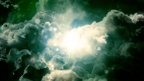 Dynamic Clouds Background with Bright Light Rays and Sparkling Particles
