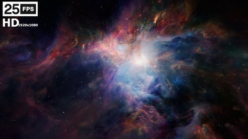 Flying Through Colorful Abstract Space Nebula and Stars