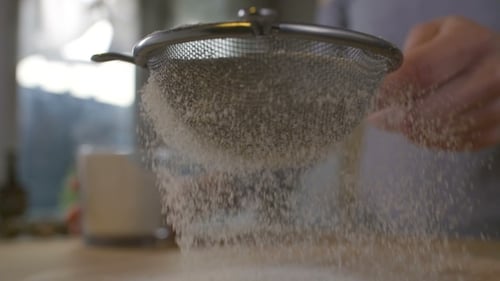 Flour Sifting for Baking Ingredients Preparation