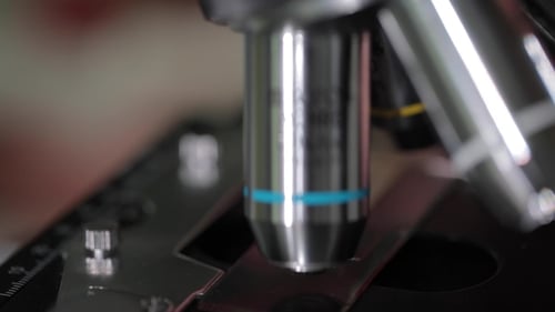 Microscope Lenses Close Up in Laboratory Setting