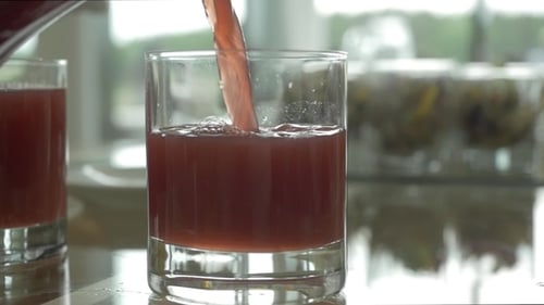Red Beverage Poured into Glass