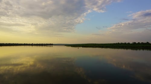 Barge on River at Sunset, ,