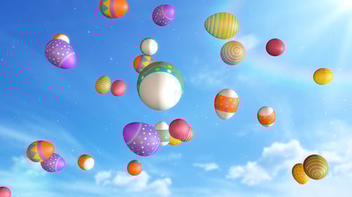 Colorful Decorated Easter Eggs Falling From Sky Loop