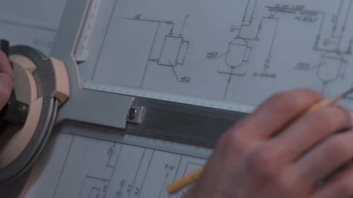 des Architekten, der ein Bauprojekt am Arbeitsplatz von Hand skizziert. Reparatur-, Bau- und Hauskonzept
