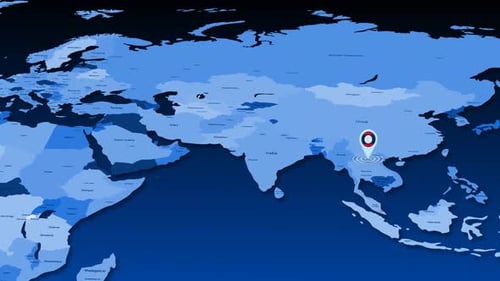 Modern Animated World Map Zoom to Laos Location Pin