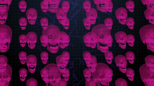 Digital Cyber Hacking Blue Skeleton Heads
