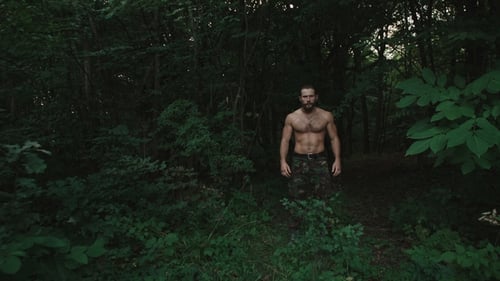 The Strong Bearded Fighter Runs in the Forest