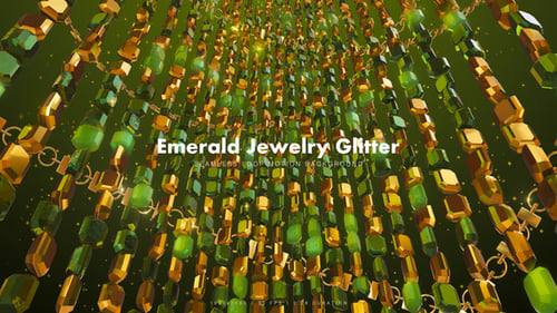 Emerald Glittering Golden Beads Abstract Looping Background