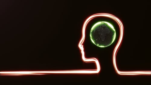 Man's Head with Globe Explosion