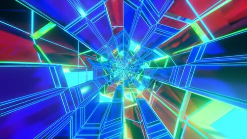 Vj Glowing neon tunnel. Reflected in the mirror surface.