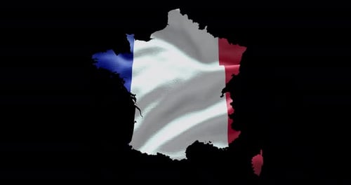 Waving French Flag Map Silhouette for National Identity