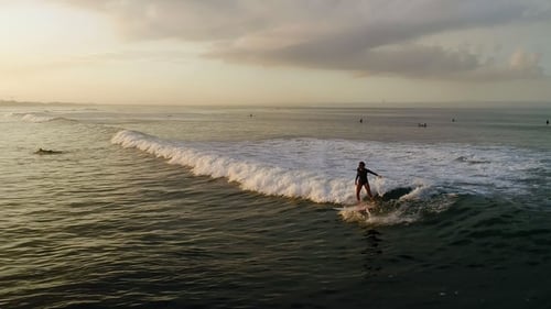 Surfing: Surfer Woman Riding on the Blue Waves
